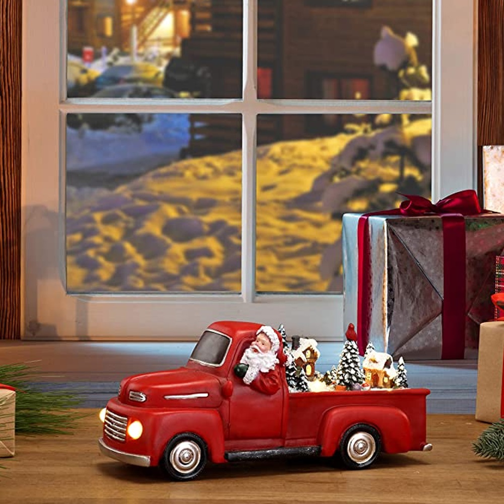 Resin Nostalgic Red Truck Santa 26 cm