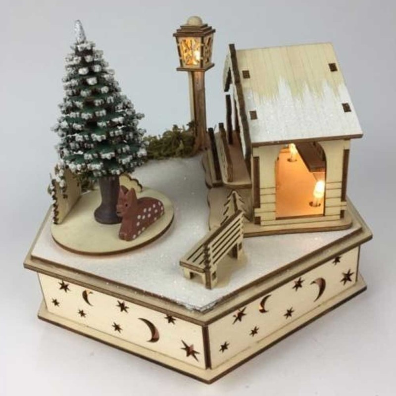 Ξύλινο Μουσικό Κουτί Χριστουγεννιάτικη Αγορά 16 εκ.