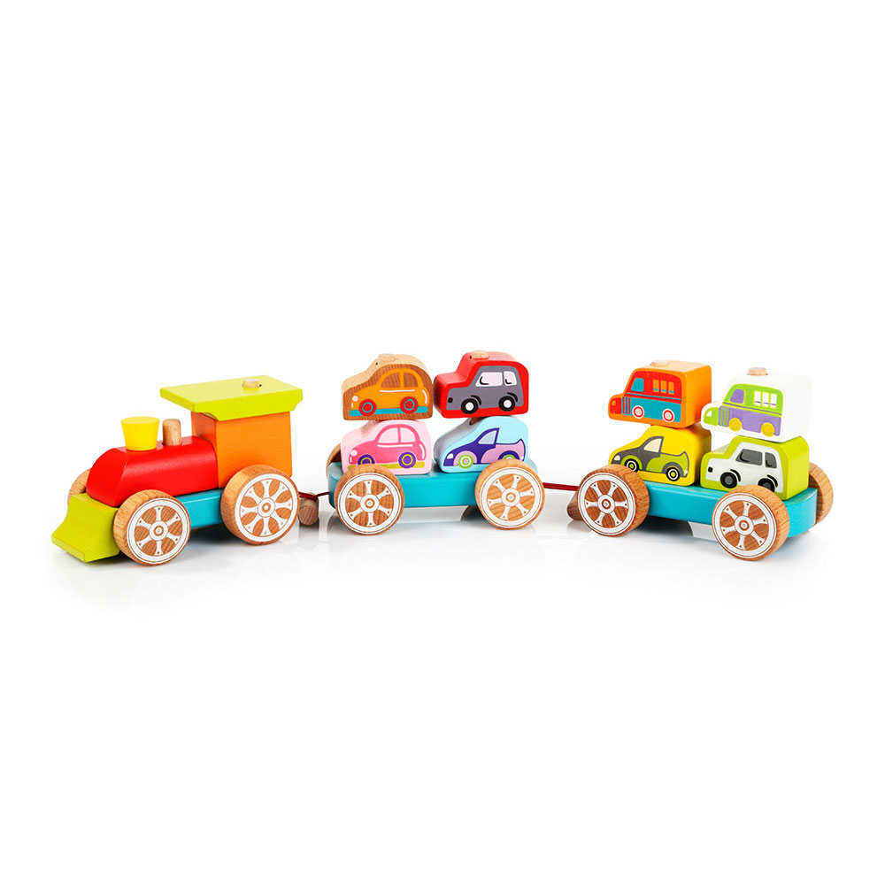 Cubika Wooden toy 'Train with a small cars' 14pcs