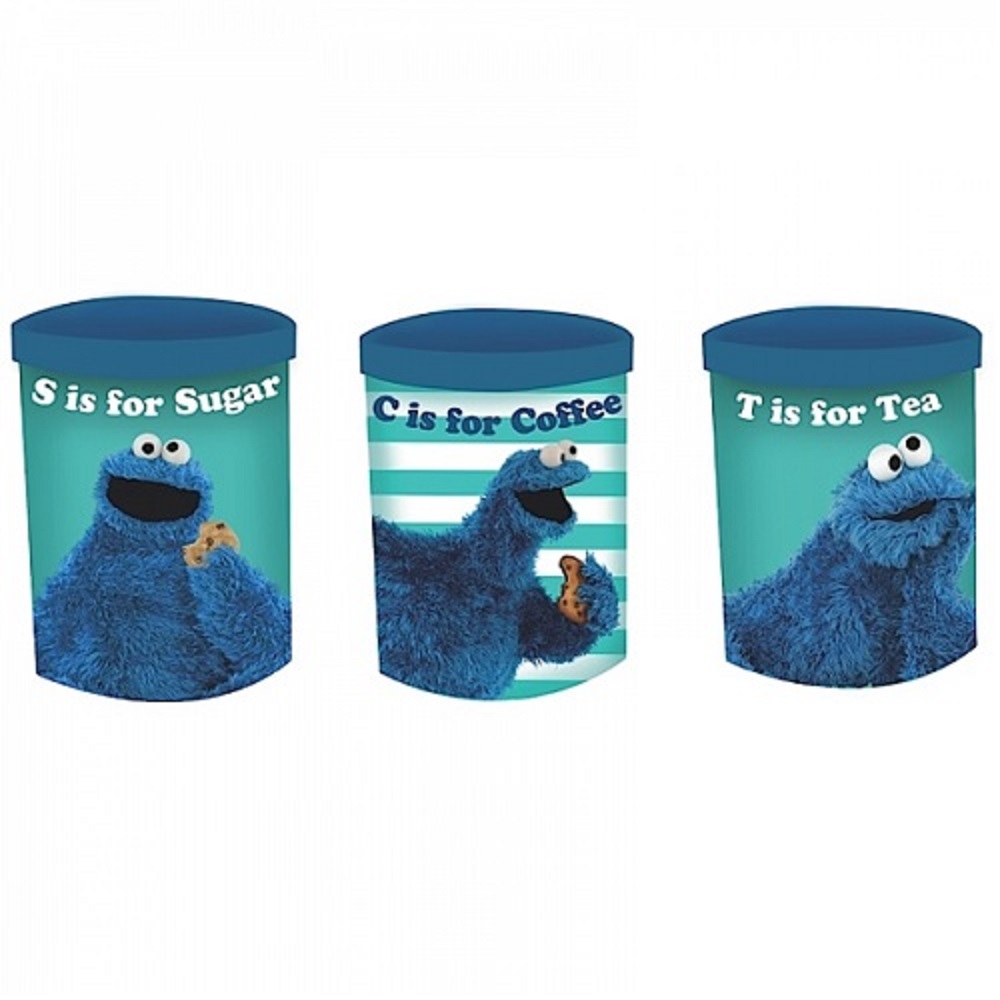 Σετ 3 τεμαχίων κουτί μεταλλικό Sesame Street Cokie Monster Coffee, Tea, Sugar