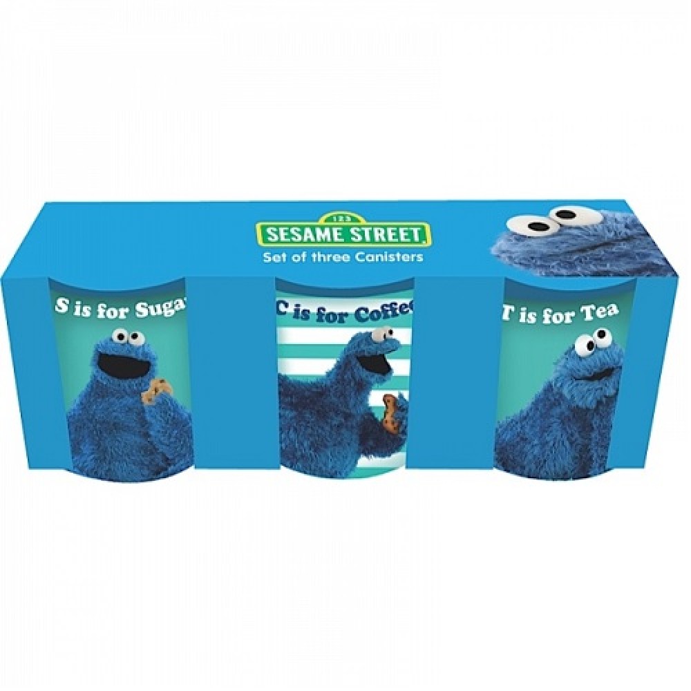 Σετ 3 τεμαχίων κουτί μεταλλικό Sesame Street Cokie Monster Coffee, Tea, Sugar