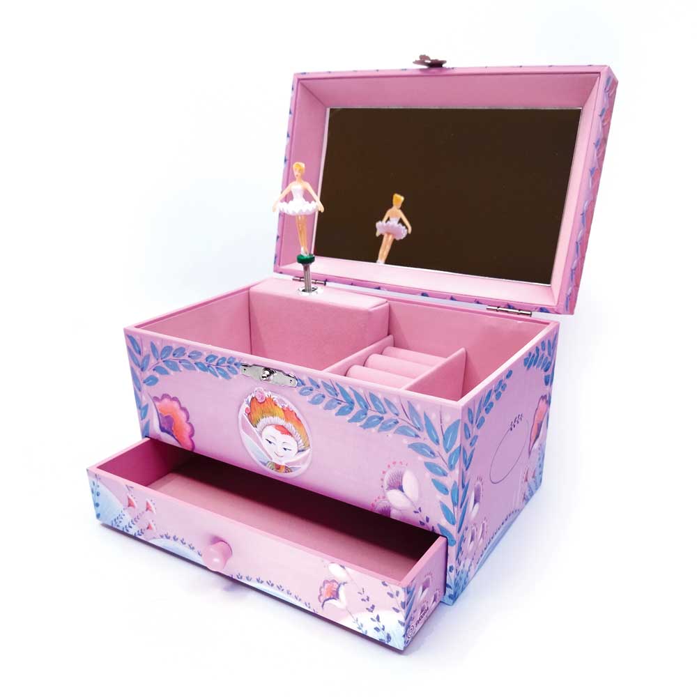 Svoora Musical Jewelry Box ‘Esperides’ with Ring Holder, Drawer & Wide Mirror ‘Chloe’