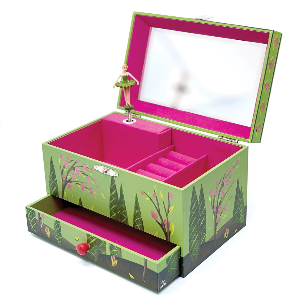 Svoora Musical Jewelry Box 'Ethereal' with Ring Holder, Drawer & Wide Mirror 'Seasons'