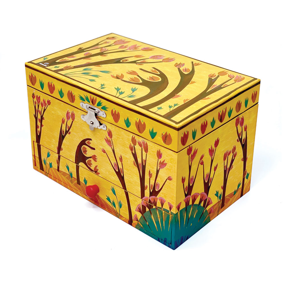Svoora Musical Jewelry Box ‘Ethereal’ with Ring Holder, Drawer & Wide Mirror ‘Forest Dance’