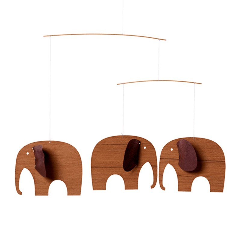 Flensted Μόμπιλε Baby Elephants 3, wood Leather, Stainless steel, Wood Nature
