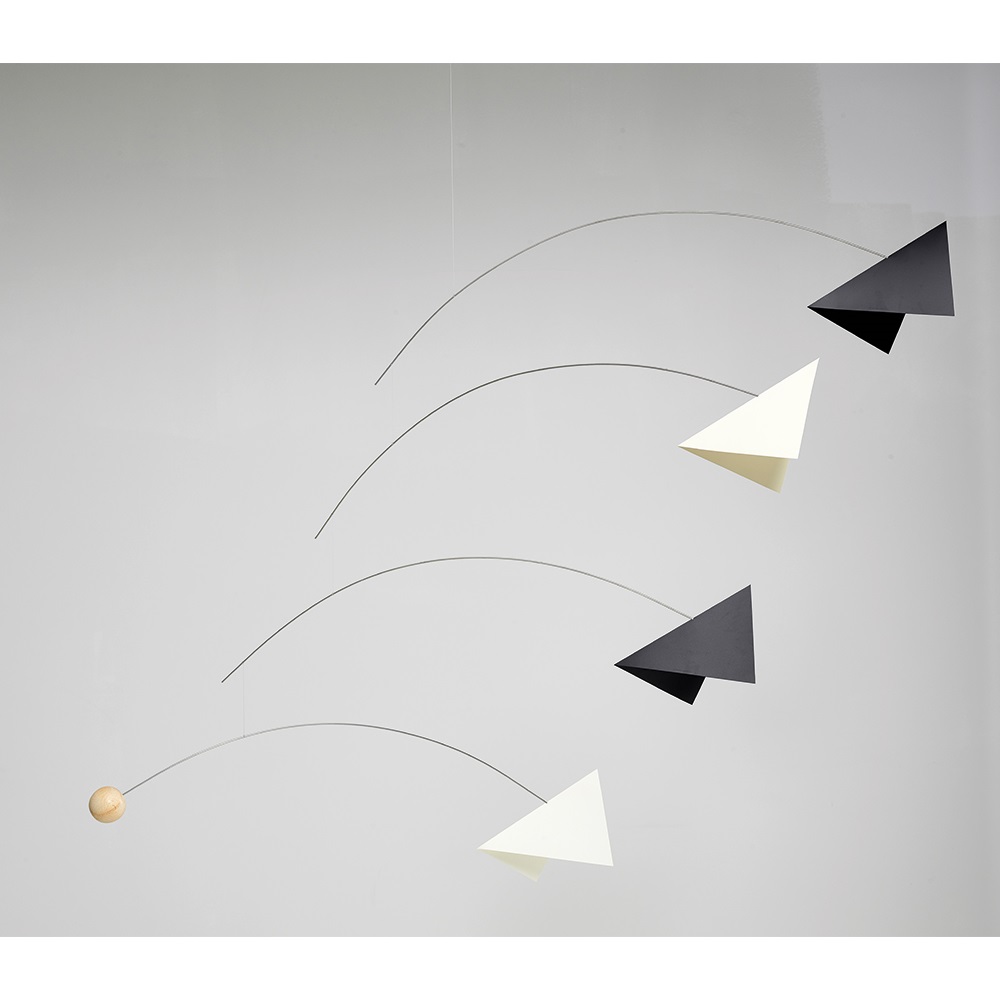 Mirage black and white Mobile. Material Serigraphical foil, beech wood