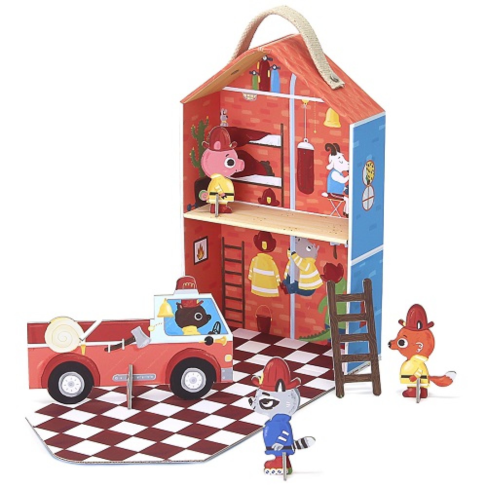 Fire Station Travel Playset - printed cardboard Captain Furrys Fire Station