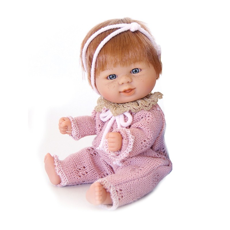 DNenes Κούκλα Μωρό Βινυλίου Ροζ ολόσωμη πλεκτή φόρμα 21 εκ.