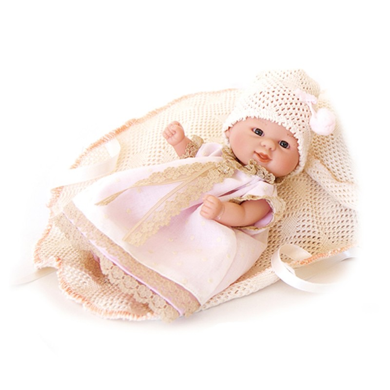 DNenes Κούκλα μωρό βινυλίου με κουβερτούλα  Ροζ vintage φόρεμα 21εκ.