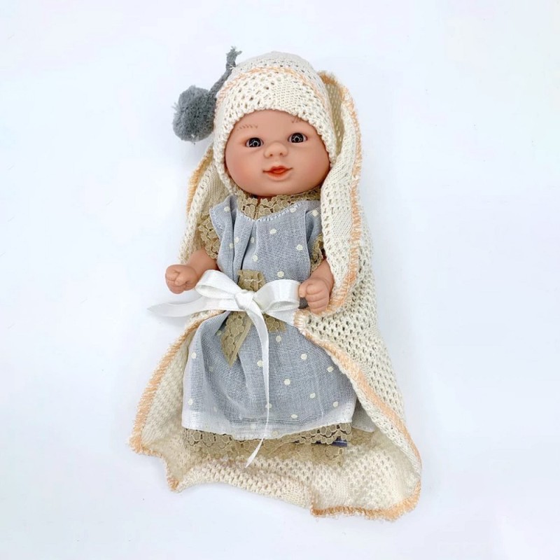 DNenes Κούκλα Μωρό Βινυλίου με κουβερτούλα Μπεζ vintage φόρεμα 21εκ.