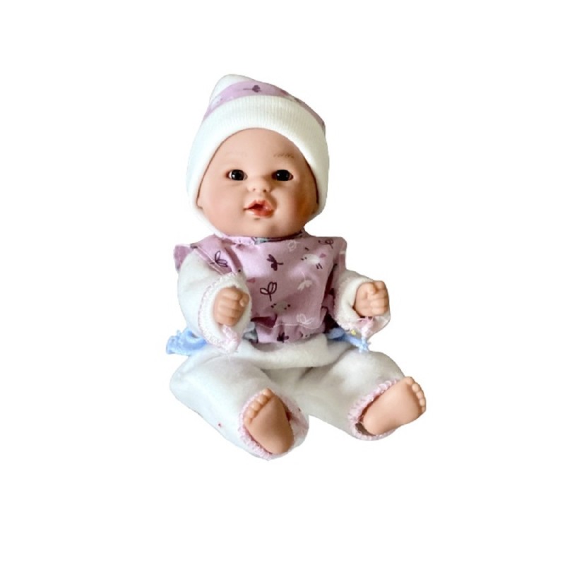 DNenes Κούκλα Μωρό Βινυλίου  Ροζ αμάνικο με πουλάκια και σκουφάκι 21εκ.
