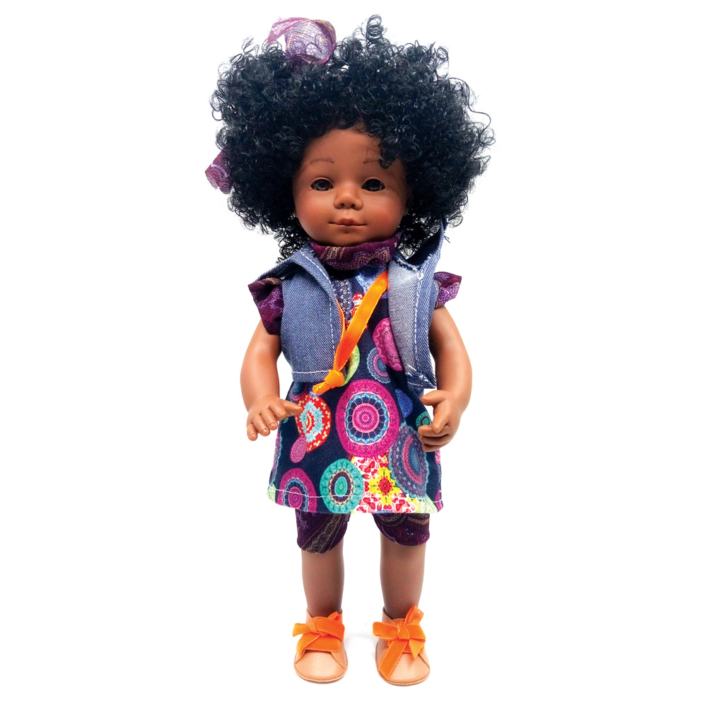DNenes Κούκλα Βινυλίου Αφροαμερικανή Τυπωμένο πολύχρωμο φόρεμα 34εκ.