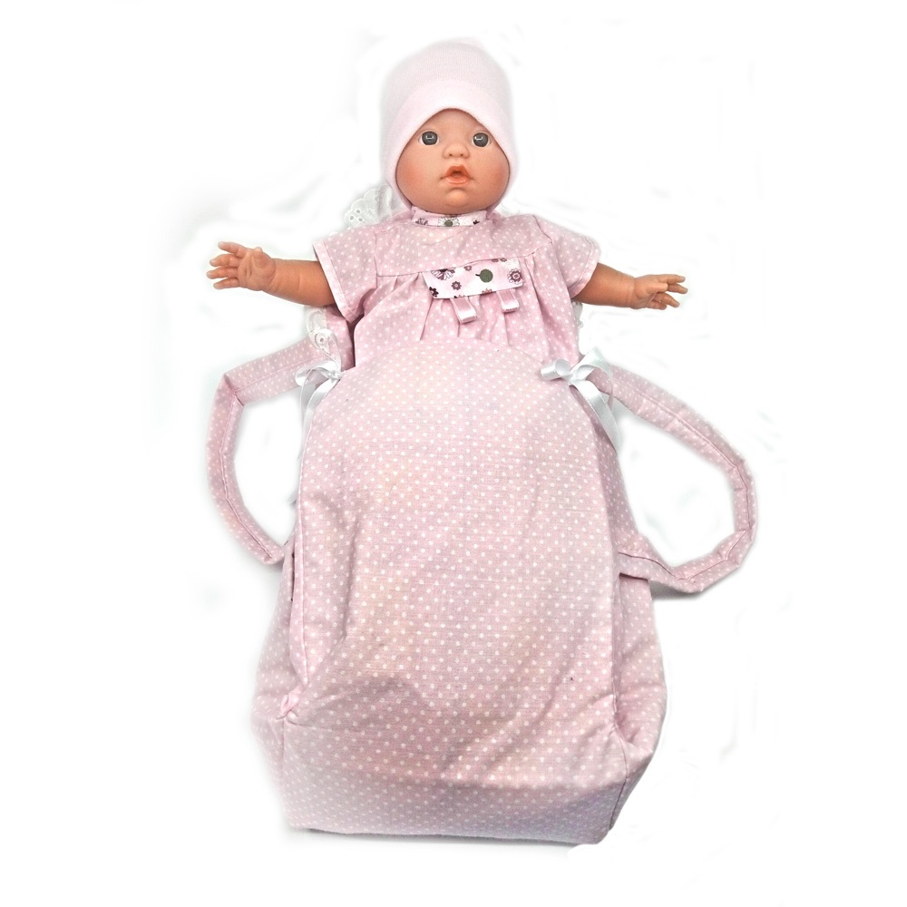 DNenes Κούκλα Μωρό Βινυλίου Μαλακό Σώμα Ροζ πουά φόρεμα 34εκ.