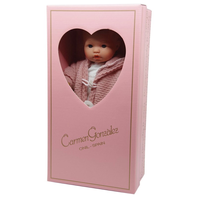 DNenes Κούκλα Μωρό Βινυλίου με μαλακό σώμα Ροζ πλεκτός υπνόσακος 34εκ.