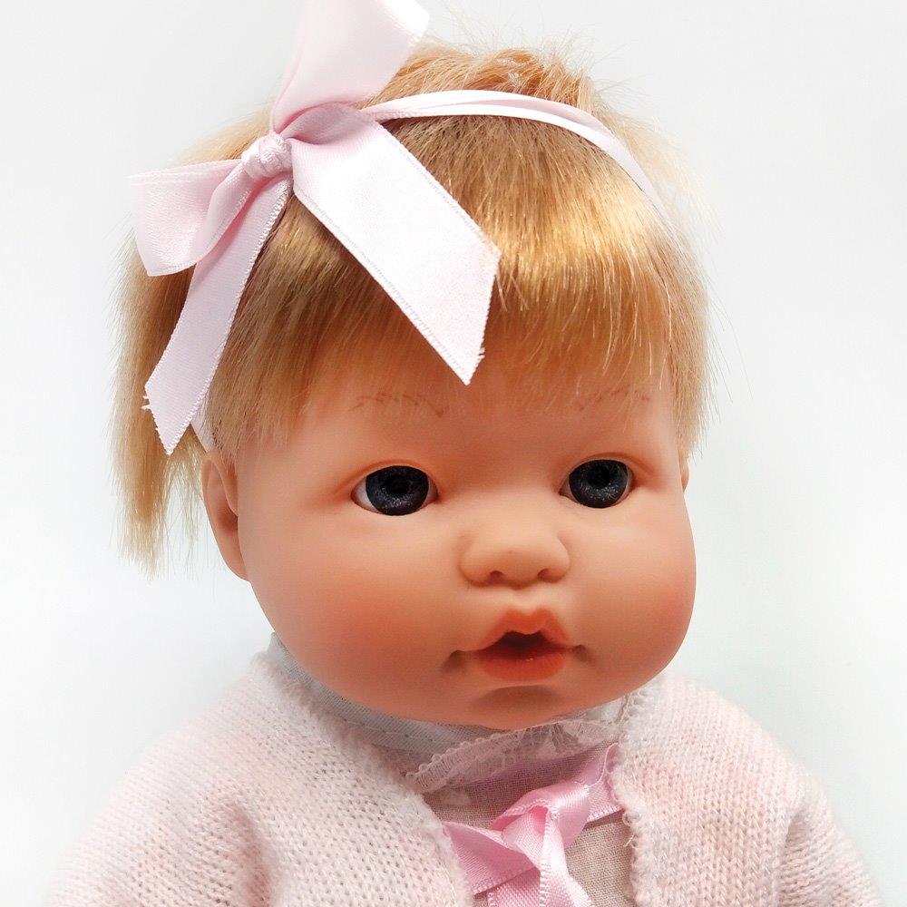 DNenes Κούκλα Μωρό Βινυλίου Ροζ πλεκτή ζακέτα και ροζ κορδέλα 34εκ.
