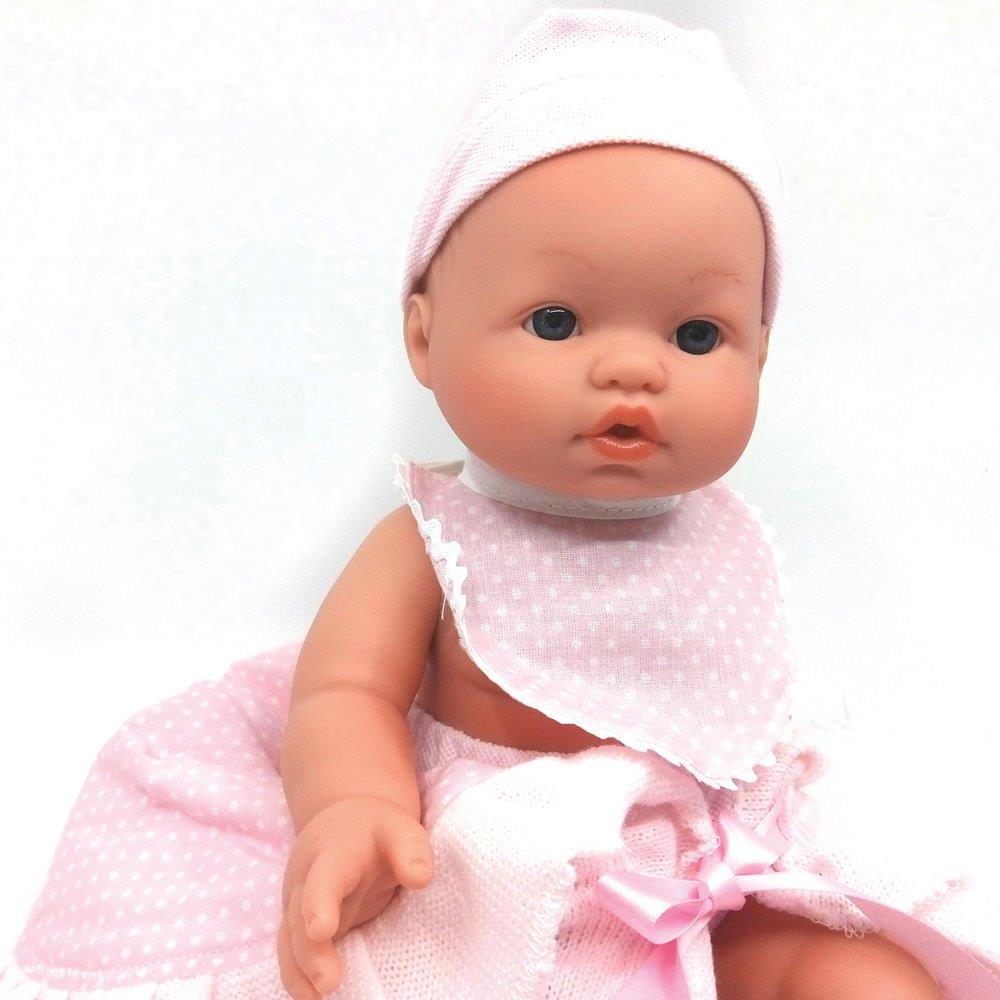 DNenes Κούκλα Μωρό Βινυλίου με κουβέρτα Ροζ πουά σαλιάρα 34εκ.