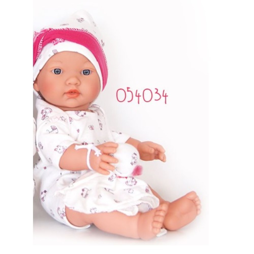 DNenes Κούκλα Μωρό Βινυλίου Κορίτσι με πανάκι αγκαλιάς Άσπρο - ροζ φορμάκι 34 εκ.