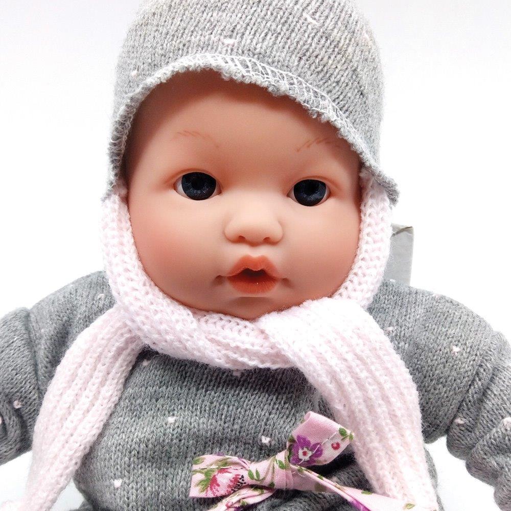 DNenes Κούκλα Μωρό Βινυλίου Μαλακό Σώμα  Ροζ - Γκρι ρούχα 34εκ.