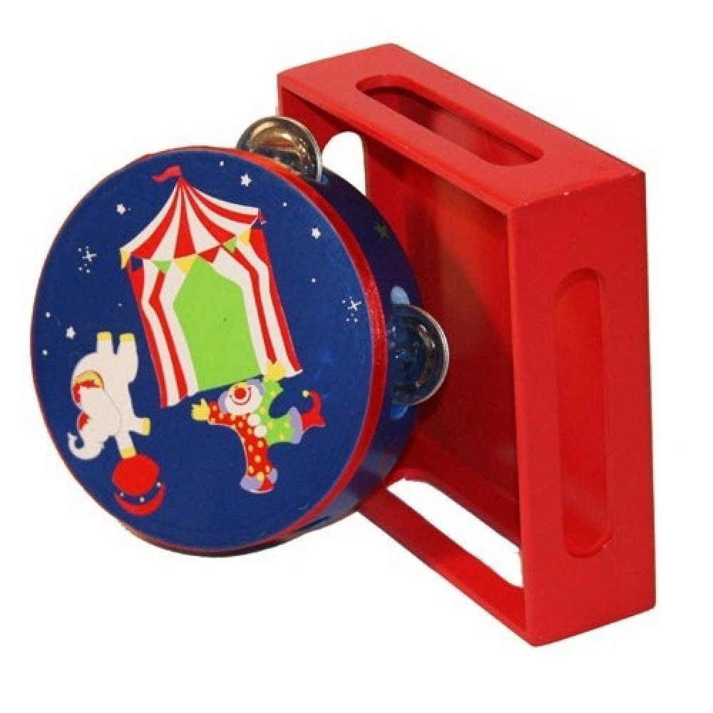 Wooden tambourine Circus with jingles, in wooden case