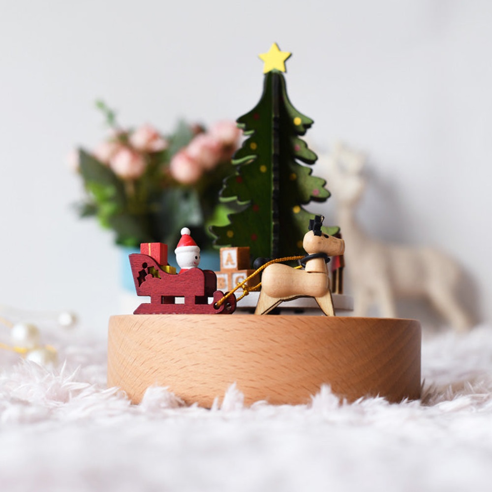 Musicbox wooden Fawn Christmas Tree - Merry Christmas
