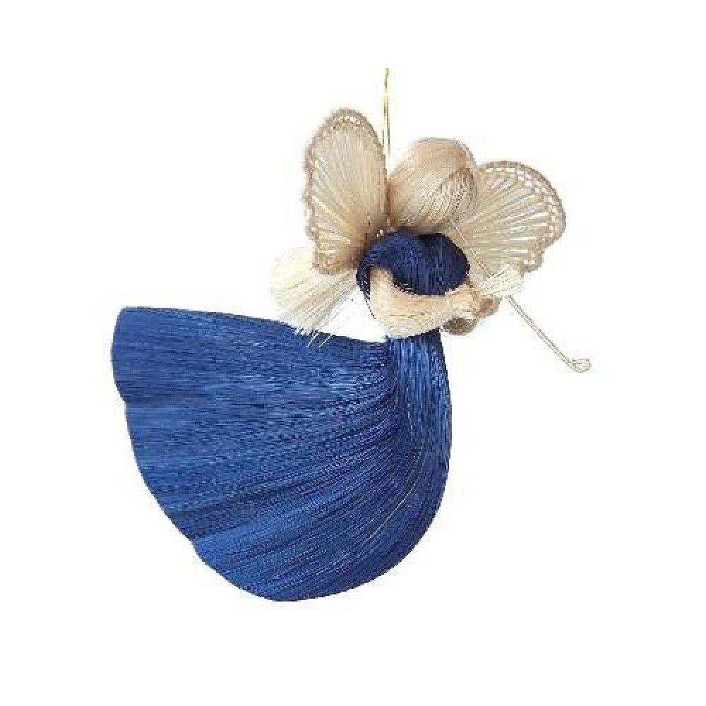 Abaca blue angel with trumpet, 8cm