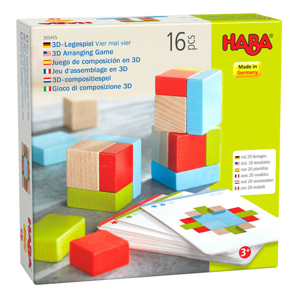 Haba 3D Ξύλινο παιχνίδι αντιγραφής με 16 τουβλάκια και 10 κάρτες σχεδίων 4 επί 4