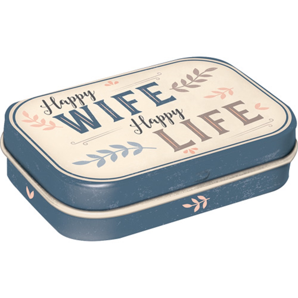 Nostalgic Μεταλλικό κουτάκι με μέντες Happy Wife Happy Life 15gr